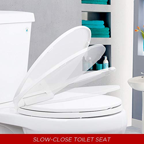 Round Toilet Seat with Lid, Slow Close Seat, Plastic, White | Quiet Close, Easy to Clean, Fit All Standard Round Toilet, Two Sets of Parts, High-Strength PP Plastic