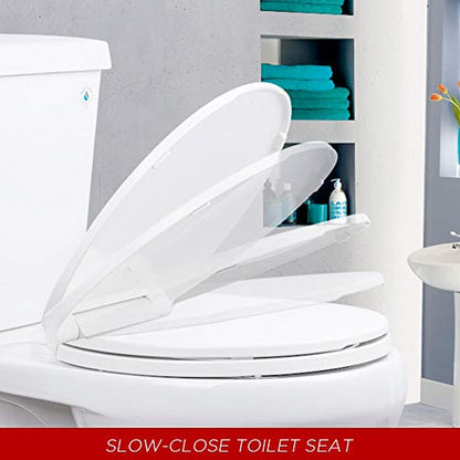 Round Toilet Seat with Lid, Slow Close Seat, Plastic, White | Quiet Close, Easy to Clean, Fit All Standard Round Toilet, Two Sets of Parts, High-Strength PP Plastic