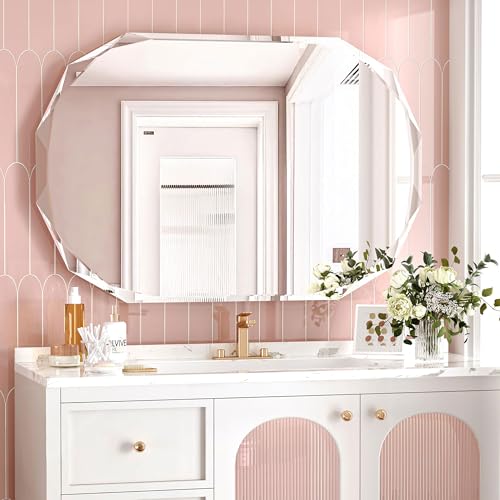 Bathroom Mirrors for Over Sink, Round Frameless Mirrors for Wall, 24x36 Inch Beveled Bathroom Mirror, Bathroom Vanity Circle Mirror for Bedroom Living Room Entryway Home Decor - color: Round, size: 36"L x 24"W