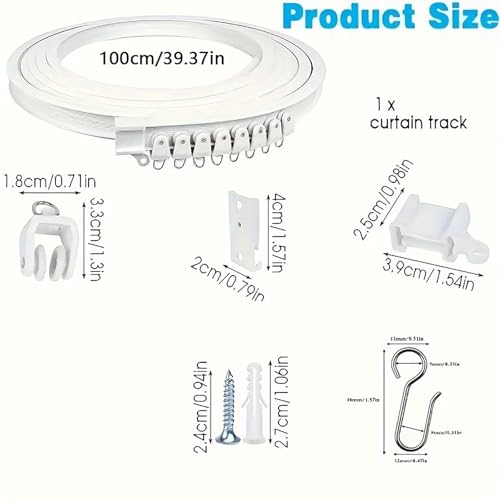 Flexible Bendable Curtain Track, 3.28ft Wall Mount PVC Steel Plate, Heavy Duty Ceiling Curtain Track, Curved Tracks for Window Bay Shower (White-2pcs) - color: White-2pcs