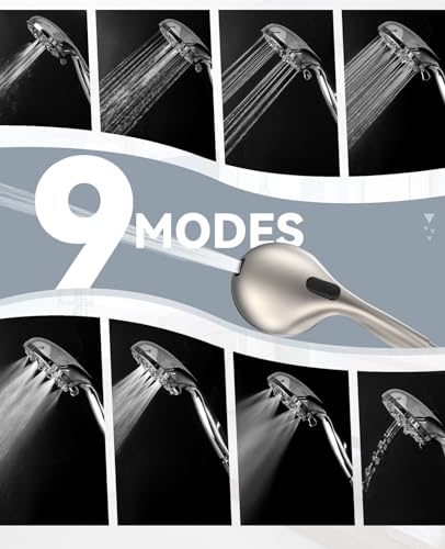 JDO Shower Head with Handheld, High Pressure Handheld Shower Head 9 Settings, Detachable Shower Head Set with Stainless Steel Hose and Shower Bracket (Brushed Nickel) - color: Brushed Nickel