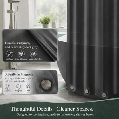 EHZNZIE Dark Grey Shower Curtain Liner 72x72, PEVA Waterproof Bath Curtain, No Chemical Smell, 3 Weighted Magnets, Durable with Rustproof Metal Grommets - color: Dark Grey, size: 72"W x 72"L (Pack of 1)