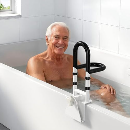 Adjustable Bathtub Safety Rail with Double Grip | 14"–18" Shower Grab Bar for Seniors, Elderly & Disabled, Non-Slip Tub Side Bar Clamp for Bathroom Support