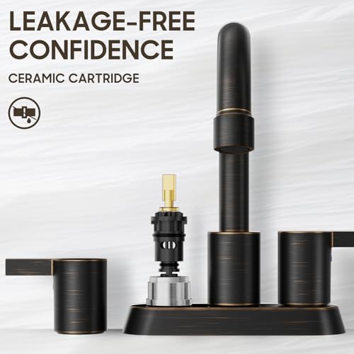 Phiestina 2 or 3 Holes Oil Rubbed Bronze 4 Inch 2 Handle Centerset Lead-Free Bathroom Sink Faucet, 360 Degree Swivel Spout with Copper Pop Up Drain and 2 Water Supply Lines, BF015-1-ORB - color: Oil Rubbed Bronze