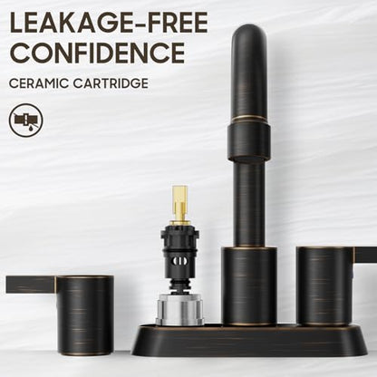 Phiestina 2 or 3 Holes Oil Rubbed Bronze 4 Inch 2 Handle Centerset Lead-Free Bathroom Sink Faucet, 360 Degree Swivel Spout with Copper Pop Up Drain and 2 Water Supply Lines, BF015-1-ORB - color: Oil Rubbed Bronze