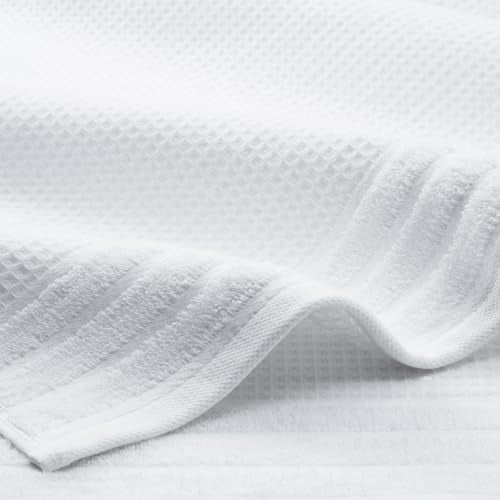 Town & Country Basics 4-Piece Waffle Woven Terry Stripe Bath Towel Set, 30x56-Inch, 100% Cotton, Quick Dry, White - color: White