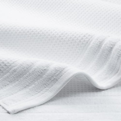 Town & Country Basics 4-Piece Waffle Woven Terry Stripe Bath Towel Set, 30x56-Inch, 100% Cotton, Quick Dry, White - color: White