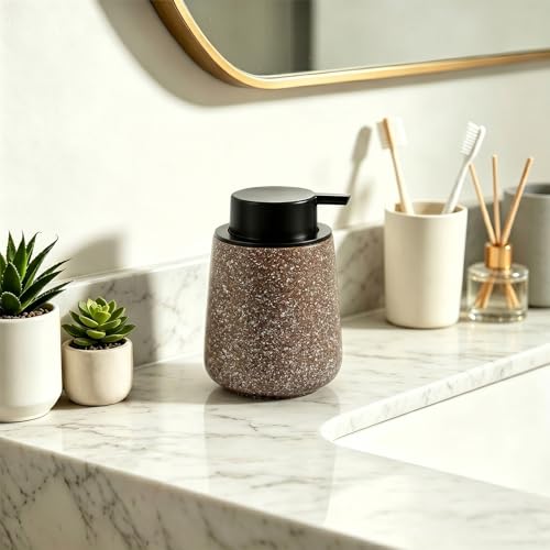 Ceramic Foaming Soap Dispenser - 14.5 oz Foam Hand Soap Dispenser Bathroom, Modern Refillable Dish Wash Soap Bottle for Kitchen with Large Easy-to-Press Pump (Brown) - color: Brown