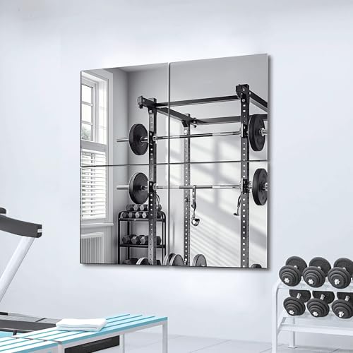 Frameless Mirror Tiles 20"x20"x4 Pcs Wall Mounted | Shatter Resistant, Full Length, Tempered Glass Panels, For Home Gym Bathroom Bedroom & Living Room Decor - size: 20''x20''-4PCS