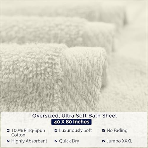 DAN RIVER Pack of 1 Bath Sheet 40x80 Inches, Extra Large Quick Dry Bath Towels, Hotel Collection Towels for Adults - Ivory - color: Ivory