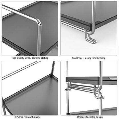 2-Tier Bathroom Organizer Countertop Storage Shelf, Vanity Tray Cosmetic Stackable Storage Rack, Kitchen Spice Rack (Chrome + Black) - color: Black + Sliver