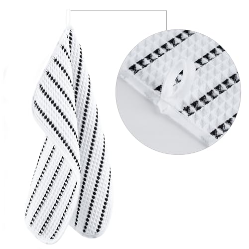 POLYTE 430 GSM Microfiber Lint Free Washcloth Face Towel, 13 x 13 in, 4 Pack (Waffle Weave) - color: White/Black