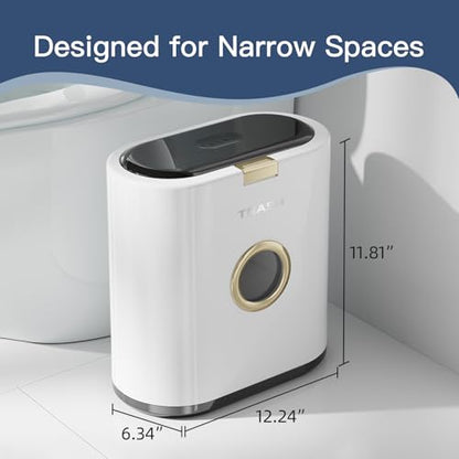Bathroom Trash can with lid, 3.4 gallon/13 Liter Ultra-Thin Plastic Trash can, Press flip lid Sealed, Suitable for Kitchen, Bedroom, Office, Laundry Room, Toilet, RV (White)