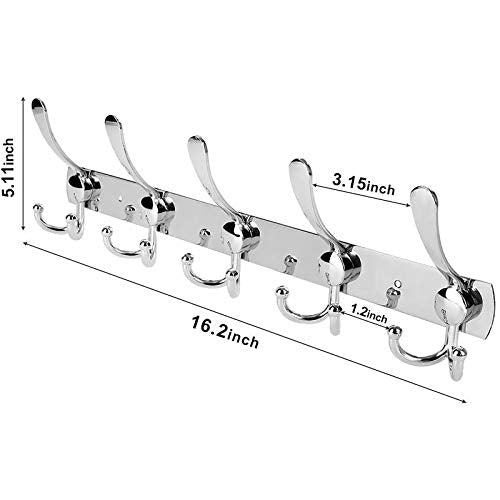 Wall Mount Coat Hook, 2 Pack 15 Hooks Stainless Steel Coat Hangers Rack Robe Hat Clothes Hook Wall Coat Rack Hooks - color: ‎Silver