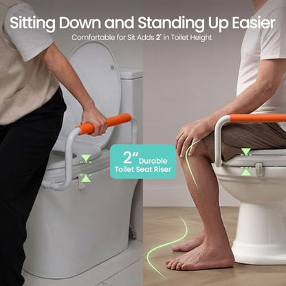 R&T Toilet Seat Riser 2" Raised Seat with Removable Padded Handles Fit for Elongated Toilets - color: Orange