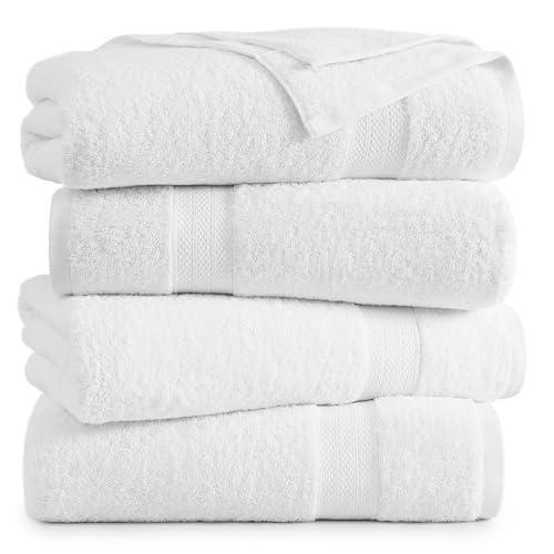 Lane Linen 100% Cotton 4 Pack Bath Sheets (35"x66") - Ring Spun, Extra Large Towel Sets - Quick Drying, Soft, Low lint & Highly Absorbent - Premium Quality Oversized Daily Use Bathroom Towels - White | Cotton Bath Sheets - Oversized & Roomy, Lightweight &