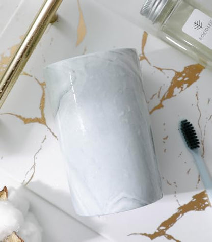 Kelake Ceramic Rustic Gray Marble Bathroom Tumbler Cup for Mouthwash Rinsing Toothbrush and Toothpaste Holder Stand Cups 280 ml Porcelain Milk Drinking Cups for Christmas Birthday - color: Gray Marble Pattern Cup