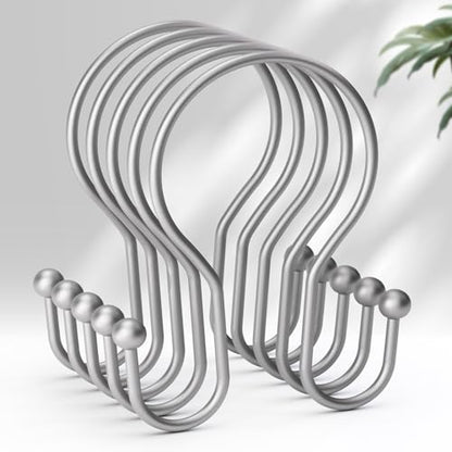 AmazerBath Silver Shower Curtain Hooks, Shower Curtain Rings, Simple Double Shower Curtain Hooks Rust Proof, Metal Smooth Glide Shower Hooks for Shower Curtain Rod, 12 Pcs Shower Rod Hooks - color: Space Silver, style: Minimalist - Double Shower Hooks