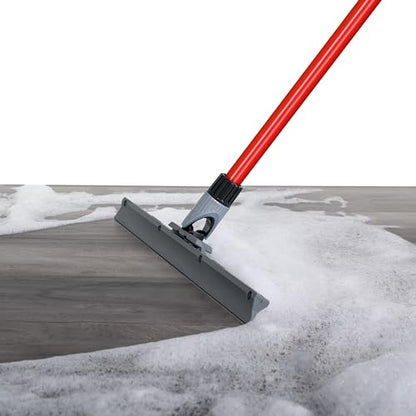 Heavy Duty Floor Squeegee for Concrete and Tile Floor - Silicone Squeegee Broom Floor Scrubber - Large Single Cast Rubber Blade Aluminum Long Handle 360° Swivel Joint - Garage Shower Window Cleaning - size: 17 Inch Blade - 4 Piece Handle