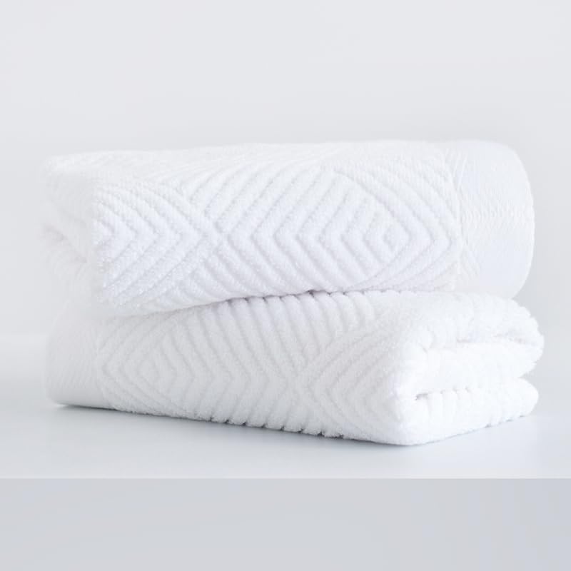 sense gnosis White Hand Towel Set of 2 Terry Striped Weave Pattern Ultra Absorbent Super Soft 100% Cotton Hand Towel for Bathroom 13 X 29 Inch - color: White