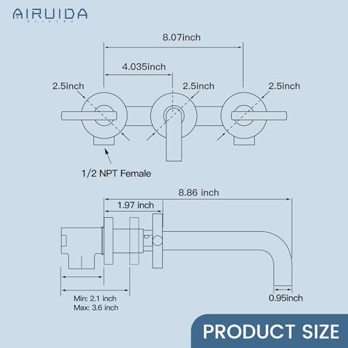 Airuida Wall Mounted Antique Brass 3 Hole Dual Handle Bathroom Faucet with 360 Swivel Spout Vanity Sink Mixer Tap, Matte Finish | Lever Handle,3 Holes,360° Widespread Swivel Spout,Rotatable Bathroom Faucet - color: Antique Brass