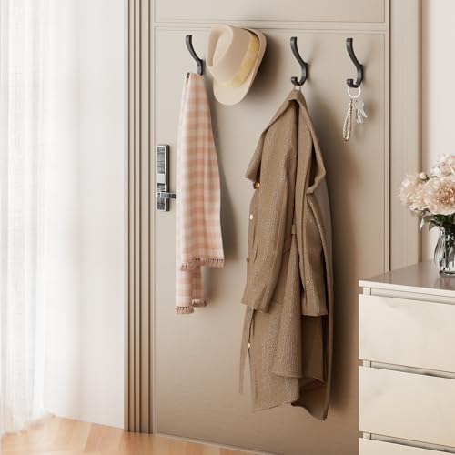 Hanging Coat Hooks Wall Mount - Heavy Duty (30LB), Large Coat Hanger Wall Hangers, Metal Hooks For Towels, Backpacks, Hats, Jackets, Keys, Bags, Robes, Dog Leashes (6 Pack) - color: Black, size: 6 Pack