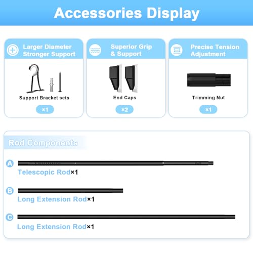 41-126 Inch Tension Curtain Rod, Black | No Drill, Extra Long, Heavy Duty, Renter Friendly Adjustable - color: Black, size: 41-126inch