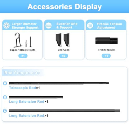 41-126 Inch Tension Curtain Rod, Black | No Drill, Extra Long, Heavy Duty, Renter Friendly Adjustable - color: Black, size: 41-126inch