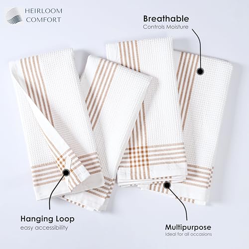 Brown and White Cotton Kitchen Towels 12 Pack, Waffle Weave, 16x26 Inch, Super Absorbent, Reversible, Quick Dry Dishcloths for Drying Dishes, Cleaning, Reusable, Everyday Use - color: Brown, White, style: 12 Pack