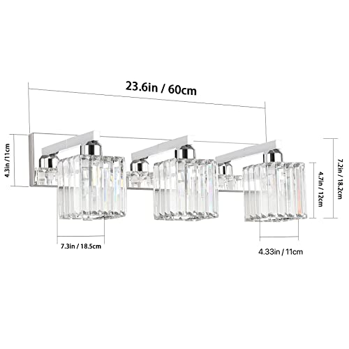 Aipsun Vanity Light Fixtures Crystal Bathroom Lighting Fixtures Chrome Vanity Light for Bathroom (Exclude Bulb) - color: Chrome, size: 23 inch