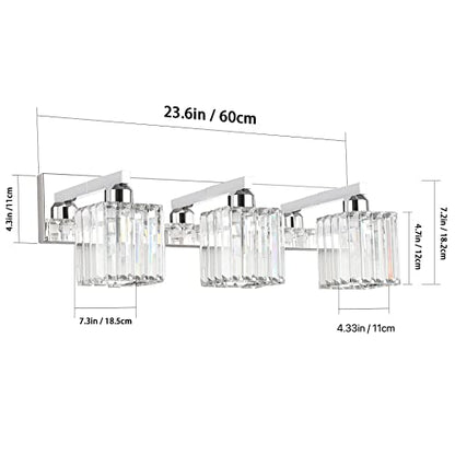 Aipsun Vanity Light Fixtures Crystal Bathroom Lighting Fixtures Chrome Vanity Light for Bathroom (Exclude Bulb) - color: Chrome, size: 23 inch