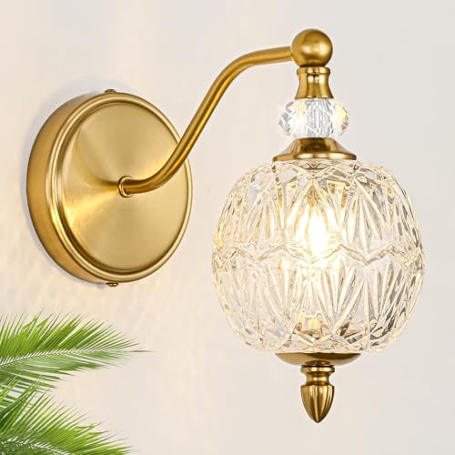 1 Piece Vintage Wall Sconce, 1-Light Mid Century Brushed Gold Finish Wall Sconce with Globe Glass Shade, Retro Light for Bathroom, Bedroom, Living Room,Powder Room - color: Gold, size: 1 Light