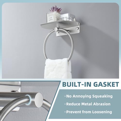 Angle Simple Towel Ring with Storage Shelf, Towel Holder Brushed Nickel | SUS304 Stainless Steel, Bathroom Kitchen Space Saver, Wall-Mounted - color: Brushed Nickel
