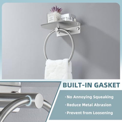 Angle Simple Towel Ring with Storage Shelf, Towel Holder Brushed Nickel | SUS304 Stainless Steel, Bathroom Kitchen Space Saver, Wall-Mounted - color: Brushed Nickel