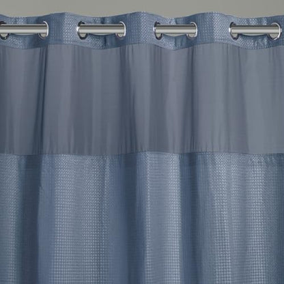 Hookless It’s A Snap! Waffle Shower Curtain, 3-in-1 Shower Curtain Includes Fabric Shower Curtain with Sheer Top Window, Flex-On Rings & Fabric Liner, 71” x 74”, Moonlight Blue - color: Moonlight Blue, size: 71"W x 74"L (Pack of 1), style: Without Magnets