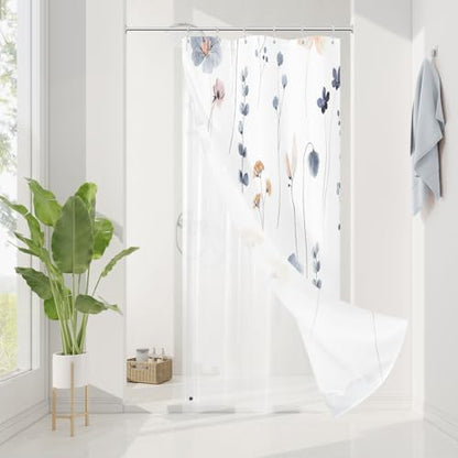 Small Stall 3 in 1 Shower Curtain Set, 36x72 | Narrow Half 3 in 1 Shower Curtain Set, PEVA Liner Set & 12 Double Sided Steel Hooks, Waterproof Fabric Bathroom Curtain - color: Blue, size: 36"W x 72"L (Pack of 1)