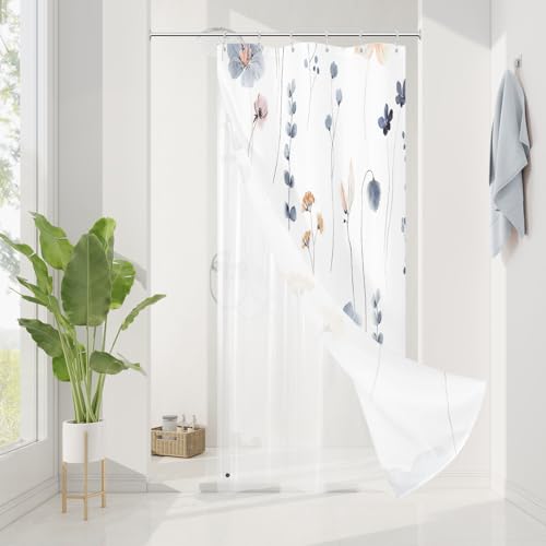 Small Stall 3 in 1 Shower Curtain Set, 54x72 | Narrow 3 in 1 Shower Curtain Set, PEVA Liner Set & 12 Double Sided Steel Hooks, Waterproof Fabric Bathroom Curtain - color: Blue, size: 54"W x 72"L (Pack of 1)