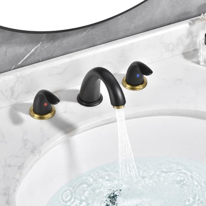 sumerain 8 Inch Widespread Bathroom Faucet 3 Hole Vanity Faucet SUS 304 Stainless Steel, Black&Gold - color: Black and Gold