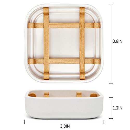 Bamboo Soap Dishes for Bar Soap Holders for Shower for Bathroom Sink Bulk Small Wooden Soap Tray Jabonera Pretty Neat Ventilated Soap Dish Disj Disk, Detachable (Single Rounded White) - color: Single Rounded White