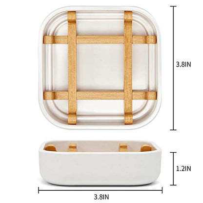 Bamboo Soap Dishes for Bar Soap Holders for Shower for Bathroom Sink Bulk Small Wooden Soap Tray Jabonera Pretty Neat Ventilated Soap Dish Disj Disk, Detachable (Single Rounded White) - color: Single Rounded White