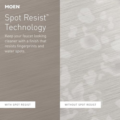 Moen Ronan Spot Resist Brushed Nickel Double Bend Single Hole Modern Bathroom Sink Faucet with Optional Deckplate and Spring Loaded Drain Assembly, 84024SRN - color: Brushed Nickel, style: Single Handle