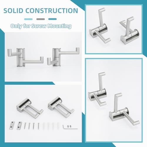 Angle Simple Towel Hooks Swivel, Brushed Nickel Coat Wall Hook, 2 Pack | SUS304 Stainless Steel Robe Hand Towel Holder for Bathroom Kitchen Closet Cabinet, Compact Foldable Design, Screws Mounted - color: Brushed Nickel, size: 2 Pack