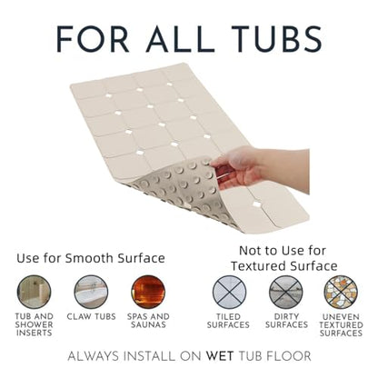 Bathtub Mat Non Slip 15" x 28" Silicone Foldable Tub Mat with Strong Suction Cups & Large Drain Holes, Durable & Eco-Friendly, for Smooth Surfaces, Ideal for Seniors, Adults Beige - color: Beige