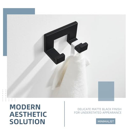 Angle Simple Double Towel Hook, Bathroom Hand Towel Holder, Matte Black | Rustproof SUS304 Stainless Steel Robe Coat Hook, Space Saving Home Storage for Kitchen Shower Entryway RV, Screws Mounted - color: Matte Black