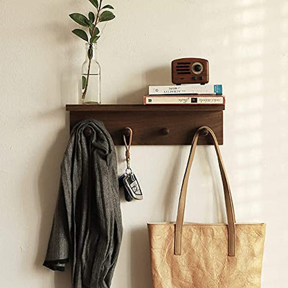 Entrance Coat Rack ，Coat Hooks, Wall-Mounted Wooden Hook Rack, Wall-Mounted Shelves are Very Suitable (Walnut Color Finish—A-2) - style: Walnut color finish—A-2