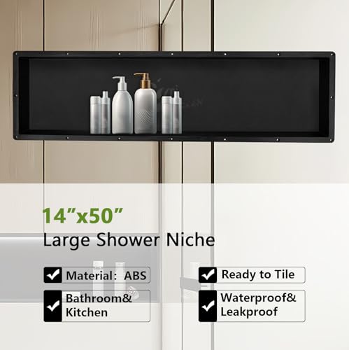 Large Rectangle Shower Niche 14" x 50"(Inside 12" x 48") with Mosaic MESH - Shower Niche Insert Tile Ready for Shower Wall Shelf - for Shampoo & Toiletry Storage Flush Mount Installation