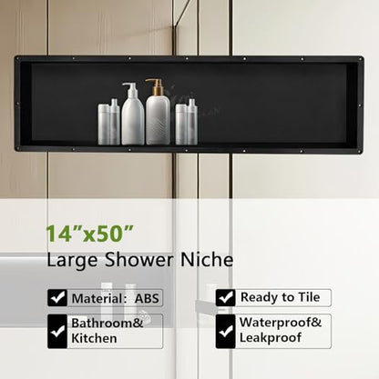Large Rectangle Shower Niche 14" x 50"(Inside 12" x 48") with Mosaic MESH - Shower Niche Insert Tile Ready for Shower Wall Shelf - for Shampoo & Toiletry Storage Flush Mount Installation