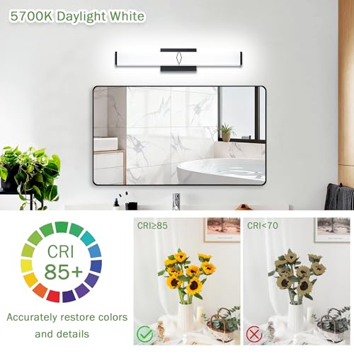 24 Inch Bathroom Vanity Light 2500LM, 5700K Daylight White Modern Bathroom Light Dimmable, AC 120V 25W Matte Black LED Vanity Lighting Fixtures Wall Sconce ETL Certified, 1Pack - color: Matte Black-5700K, size: 24 INCH