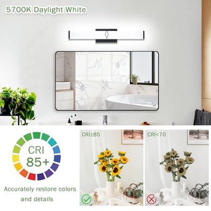 24 Inch Bathroom Vanity Light 2500LM, 5700K Daylight White Modern Bathroom Light Dimmable, AC 120V 25W Matte Black LED Vanity Lighting Fixtures Wall Sconce ETL Certified, 1Pack - color: Matte Black-5700K, size: 24 INCH