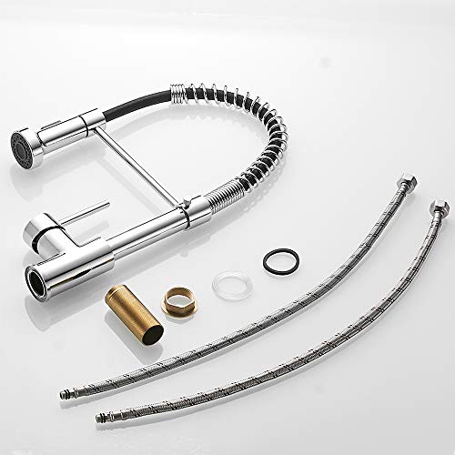 Kitchen Faucet with Pull Down Sprayer, Stainless Steel, Chrome | 1 Handle Spring Sink Faucets, Lead-Free Stainless Steel, 1 or 3-Hole with Deck Plate,Farmhouse, RV, Bar, Laundry Room - color: D - Chrome